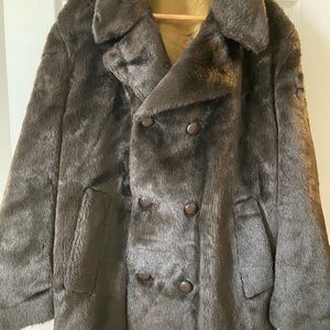 Vintage 1950s T. Gincourt Borg Faux Fur Coat Union Made USA Double Breasted
